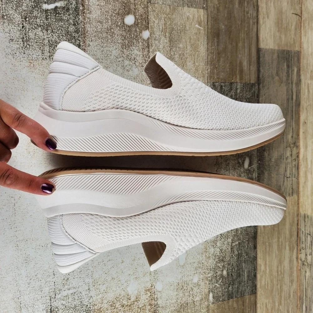 Ryka Fling Womens Sz 11 W Athletic Running White Stretch-Knit Slip On Sneakers